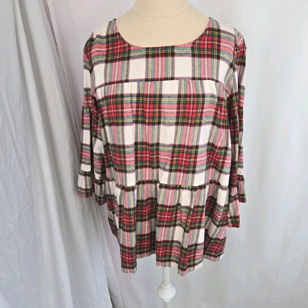 Hanna Andersson Womens Holiday Plaid Swing Trapeze Top Blouse Size L Red Black